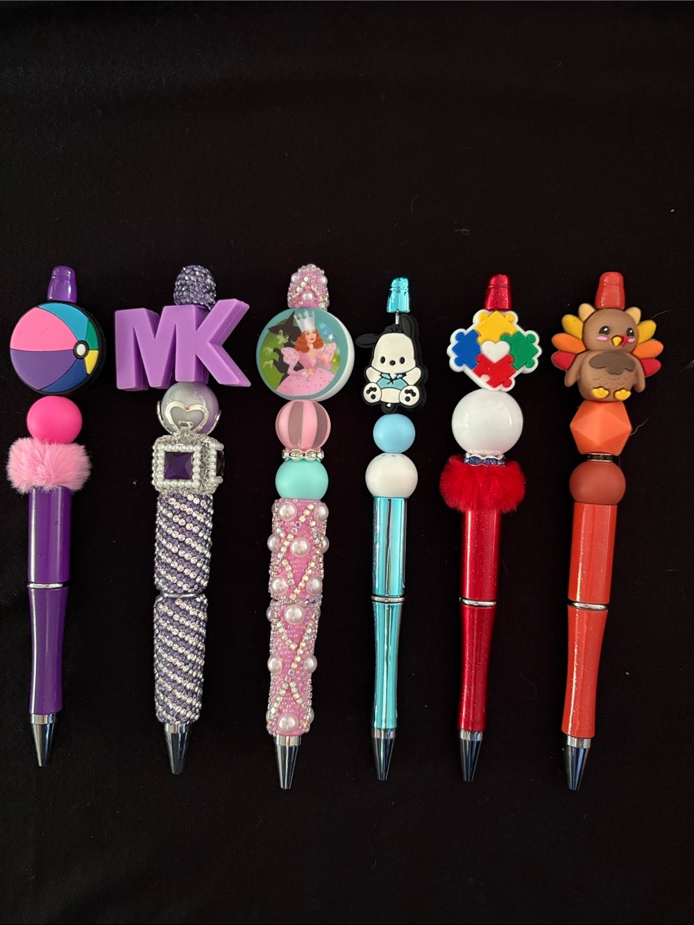 Assorted Decorative Refillable Beaded Pens Set of 6
